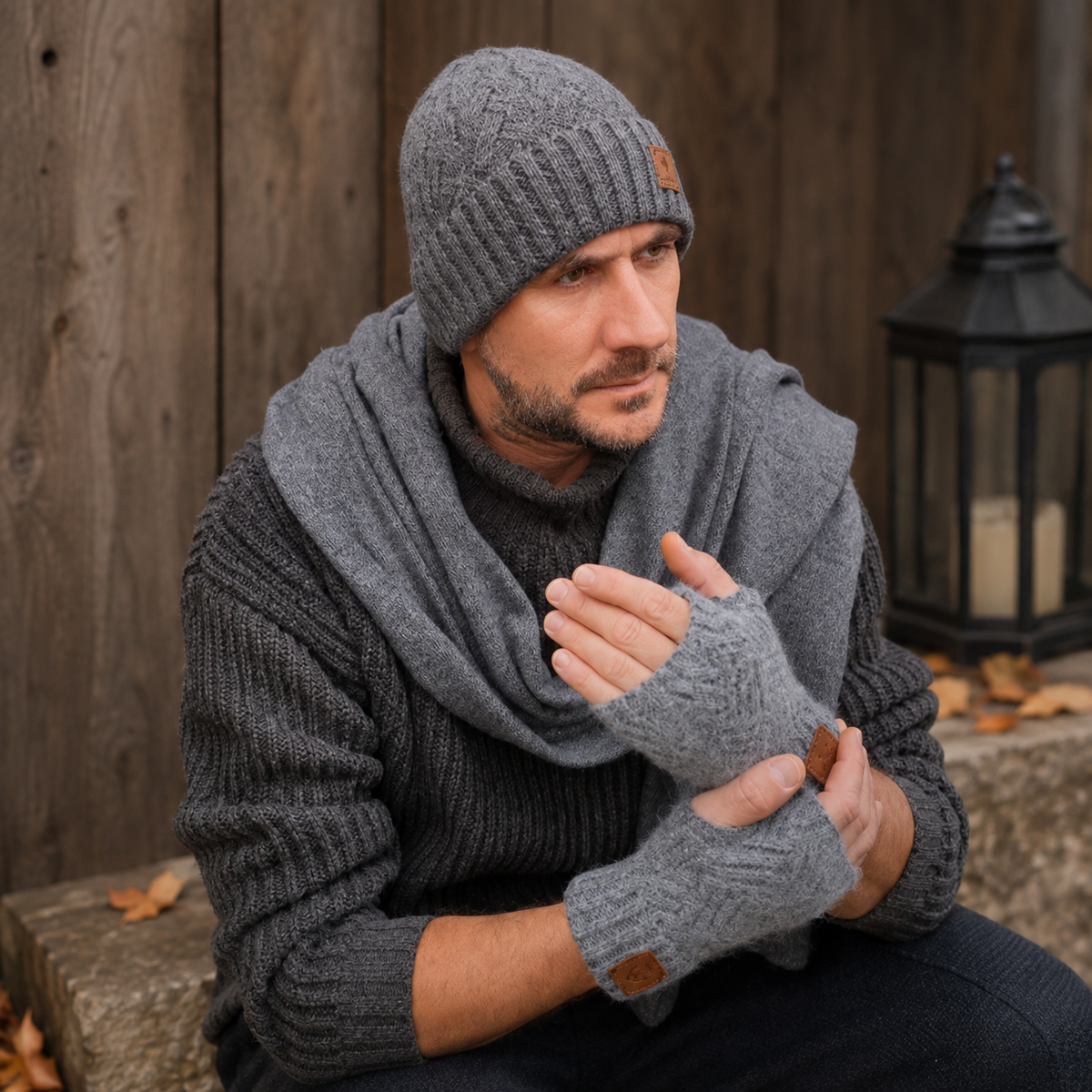 dark grey Men’s Cashmere Fingerless Gloves