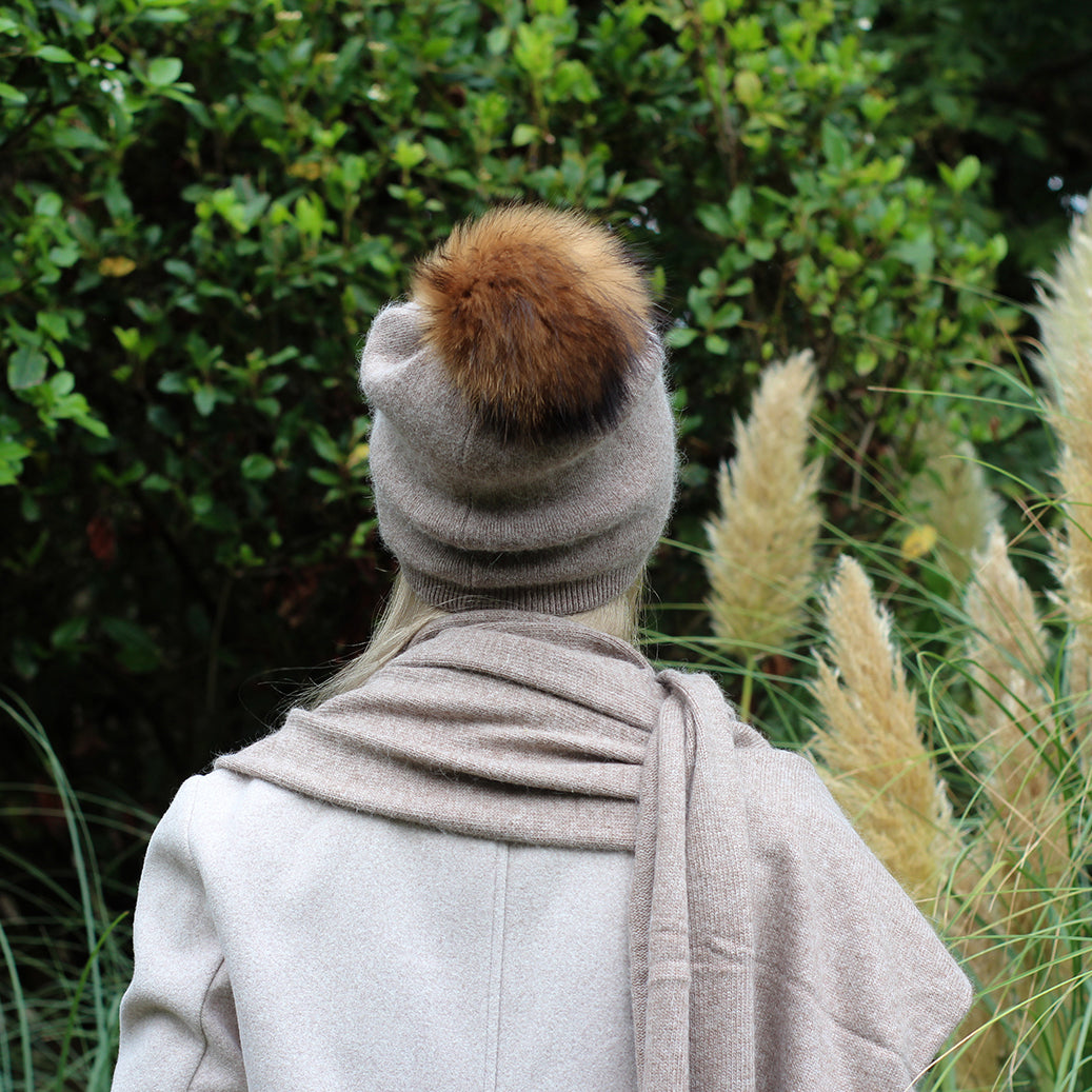 brown Cashmere Winter Hat- Double Layer