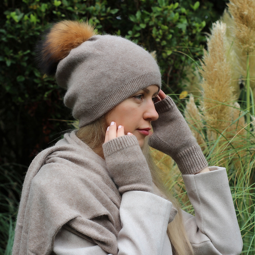 brown Cashmere Winter Hat- Double Layer