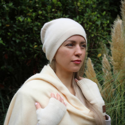 Kaschmir-Wintermütze für Damen – Weiche Doppelschicht-Beanie, warme und atmungsaktive Strickmütze, elegantes Kaltwettergeschenk für sie