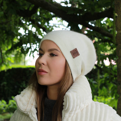 Kaschmir-Wintermütze für Damen – Weiche Doppelschicht-Beanie, warme und atmungsaktive Strickmütze, elegantes Kaltwettergeschenk für sie