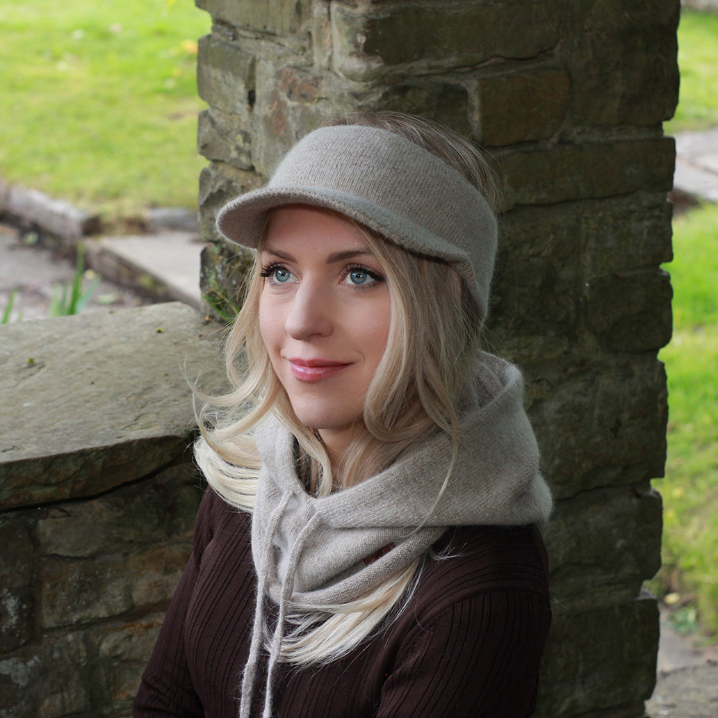 brown Cashmere Peak Headband for Women | Warm Winter Ear Warmer | Soft Knit Visor Hairband | Cozy Gift for Her