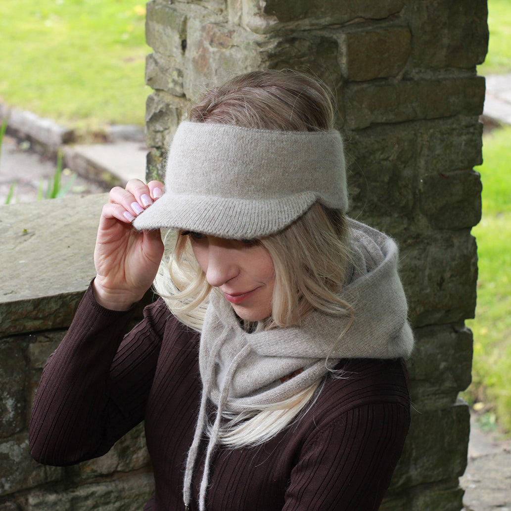 brown Cashmere Peak Headband for Women | Warm Winter Ear Warmer | Soft Knit Visor Hairband | Cozy Gift for Her