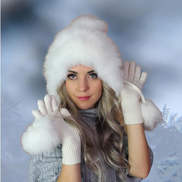 white Luxurious Cashmere Gloves for Women