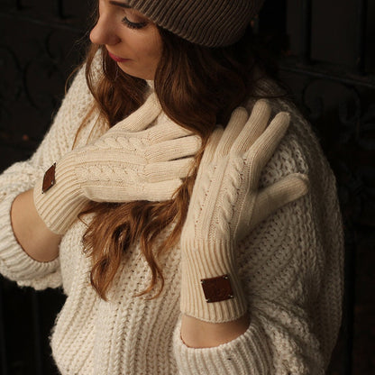 beige Luxurious Cashmere Gloves for Women