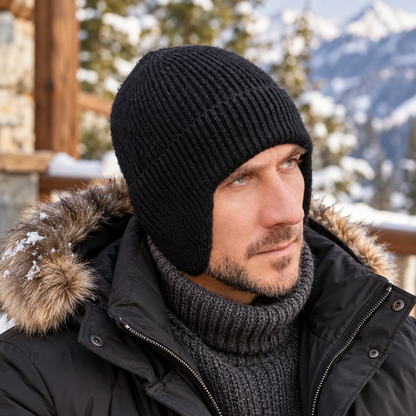 black Men’s Woollen Winter Earflap Hat 