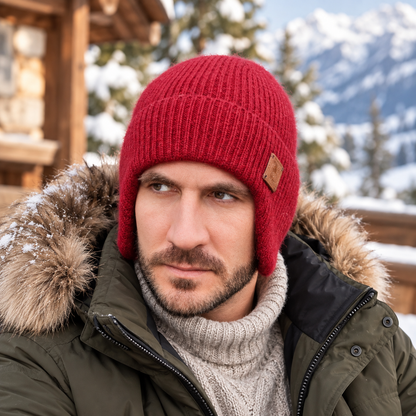 burgundy Men’s Woollen Winter Earflap Hat 