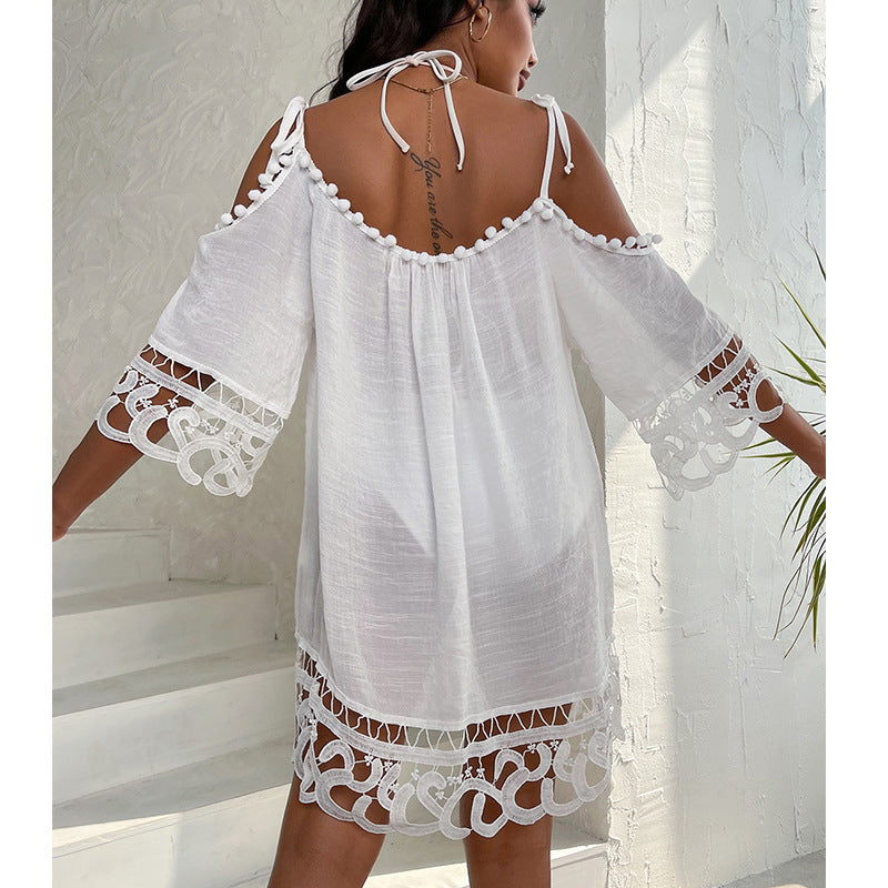 White Short Embroidered Beachwear - Stylish Summer Attire