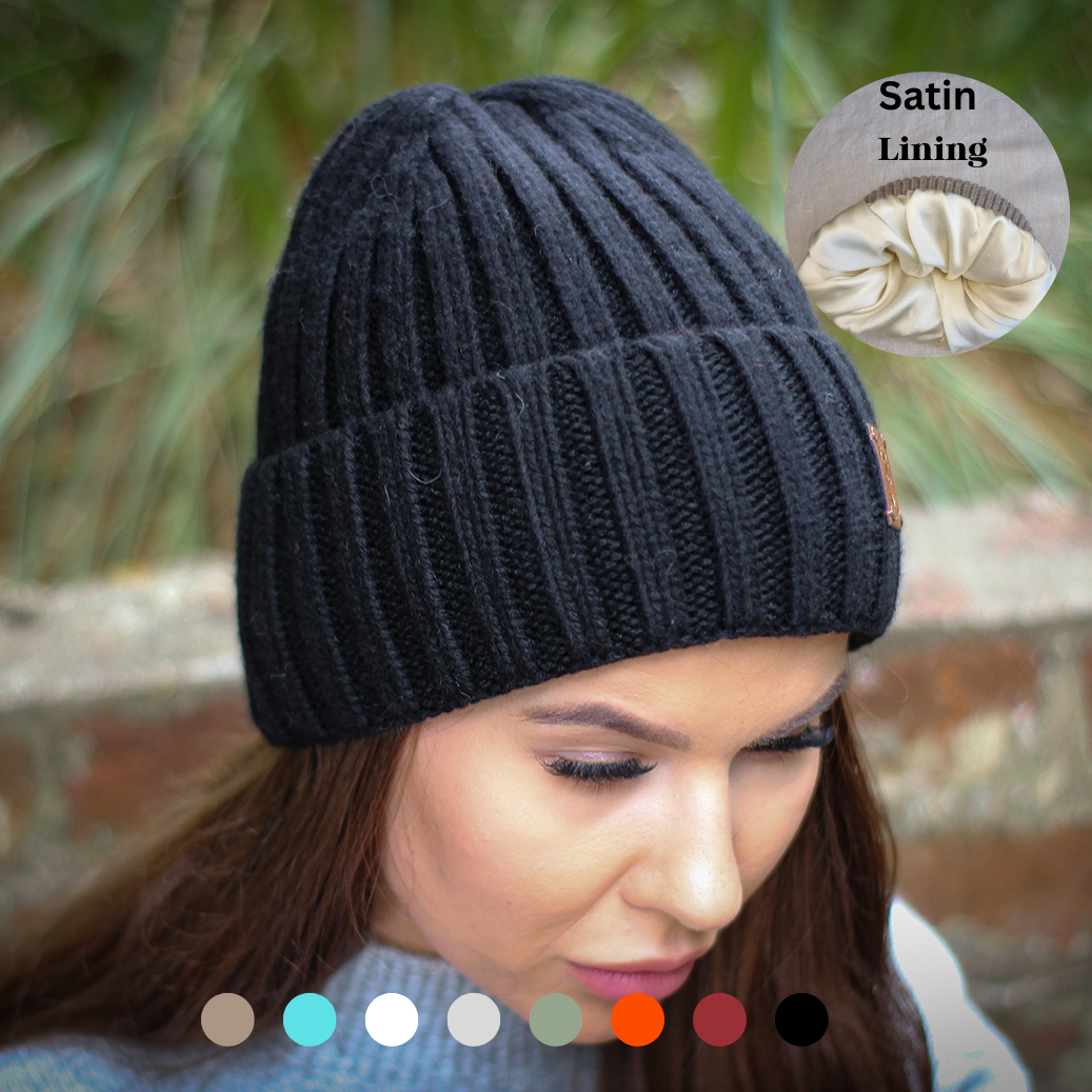 Bonnet pour femme doublé de soie et cachemire de petite taille, bonnet coupe-vent d'hiver, idéal pour les cheveux épais, bouclés et sans frisottis, cadeau pour elle