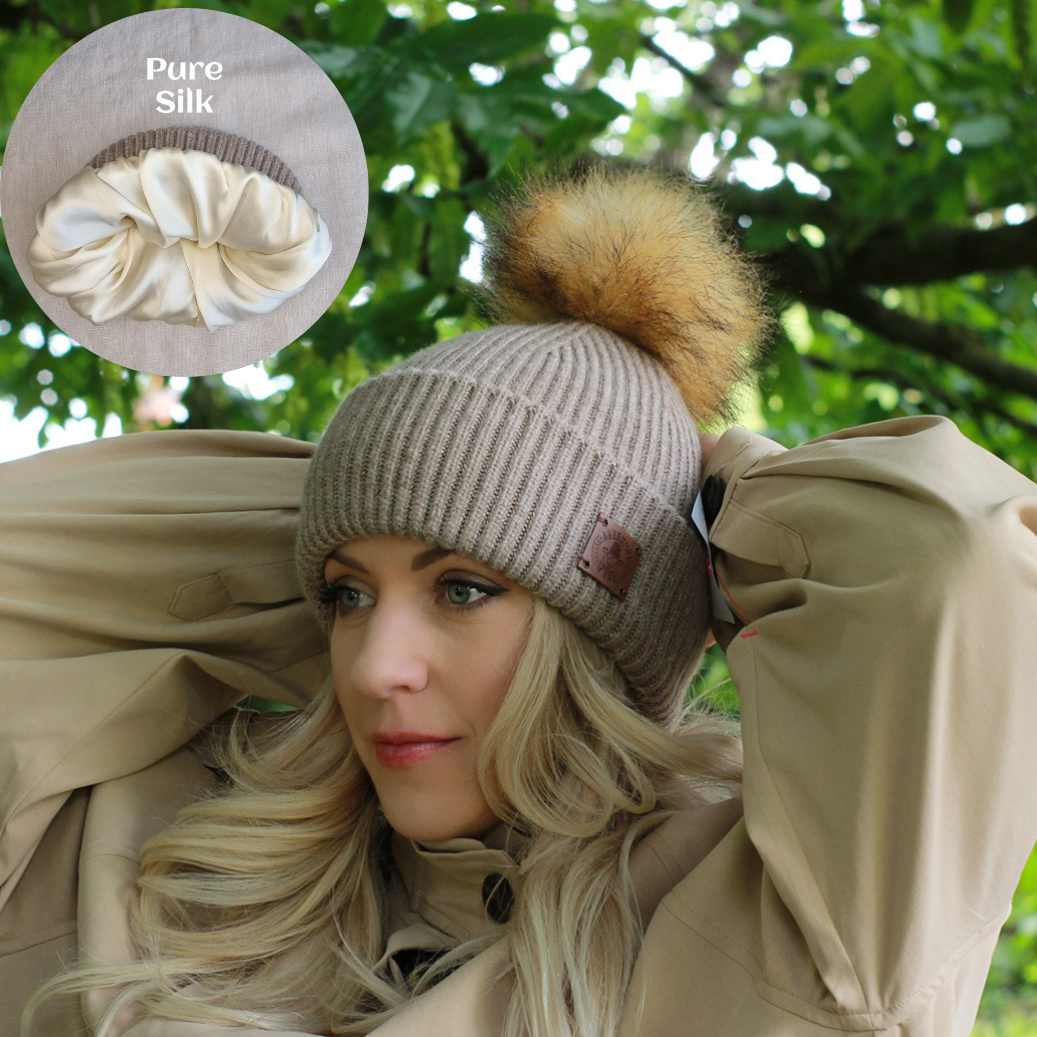 100% Mulberry Silk Lined Cashmere Hat