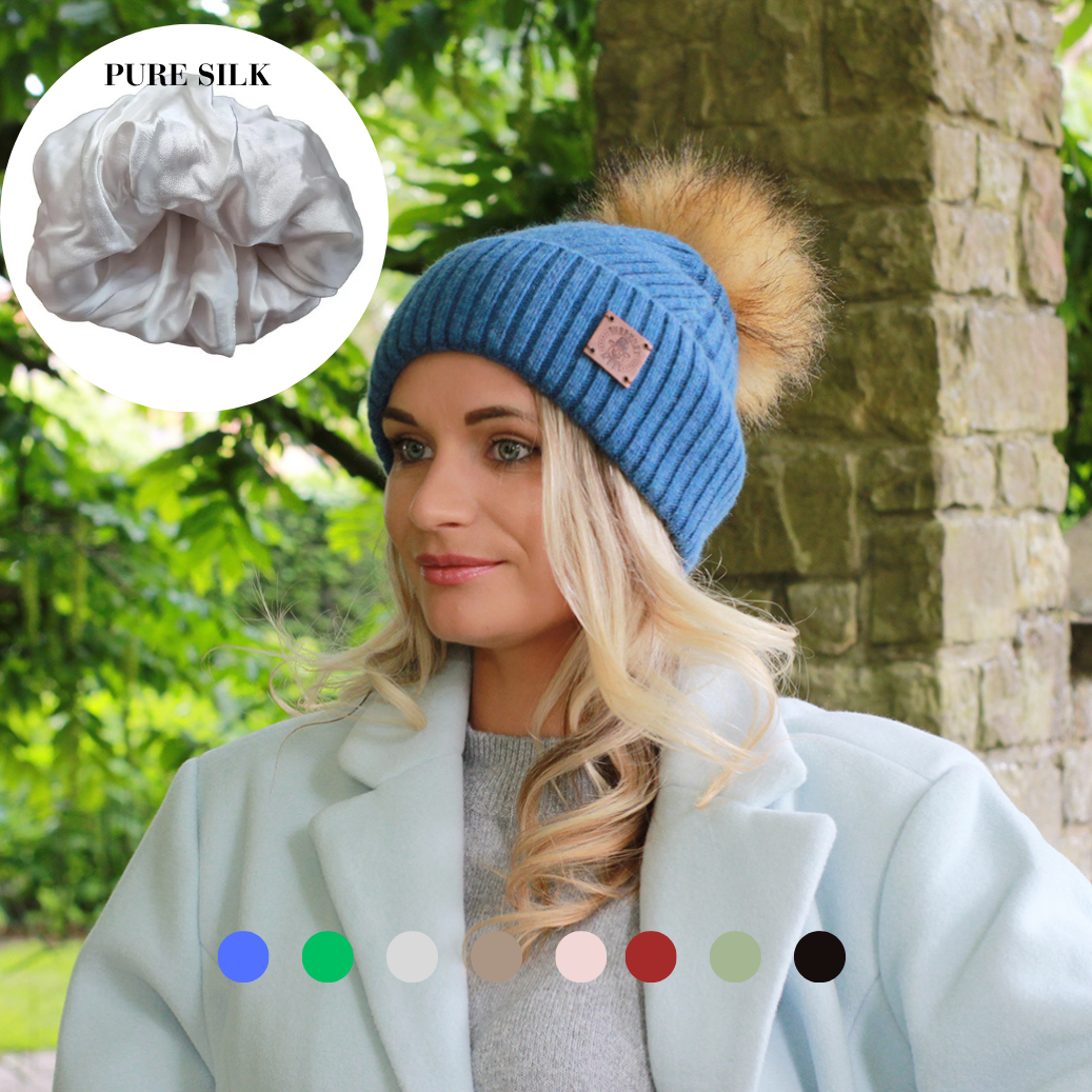 Women’s Cashmere Hat with 100% Silk Lining – Windproof Winter Beanie, Frizz-Free Hair Gift