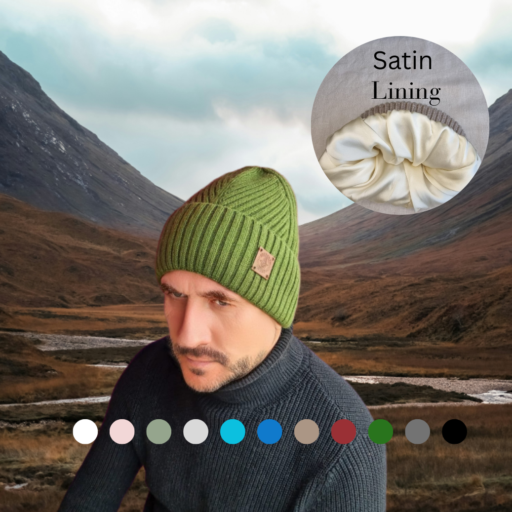 Silk-Lined Men’s Cashmere Beanie for Winter — Soft, Warm Mens Winter Satin- Lined Hat, Luxury Gift for Him
