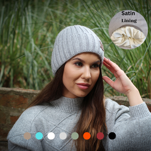 Bonnet pour femme doublé de soie et cachemire de petite taille, bonnet coupe-vent d'hiver, idéal pour les cheveux épais, bouclés et sans frisottis, cadeau pour elle
