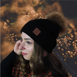 Bonnet chaud en cachemire pour femme avec pompon en fourrure de renard – Bonnet d'hiver doux, cadeau idéal pour elle