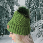 Bonnet chaud en cachemire pour femme avec pompon en fourrure de renard – Bonnet d'hiver doux, cadeau idéal pour elle