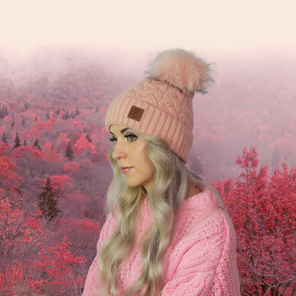 Cashmere beanie, Faux fur pom pom hat, Knit women cashmere hat, Gift for her