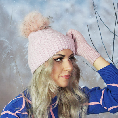 Cashmere beanie, Faux fur pom pom hat, Knit women cashmere hat, Gift for her