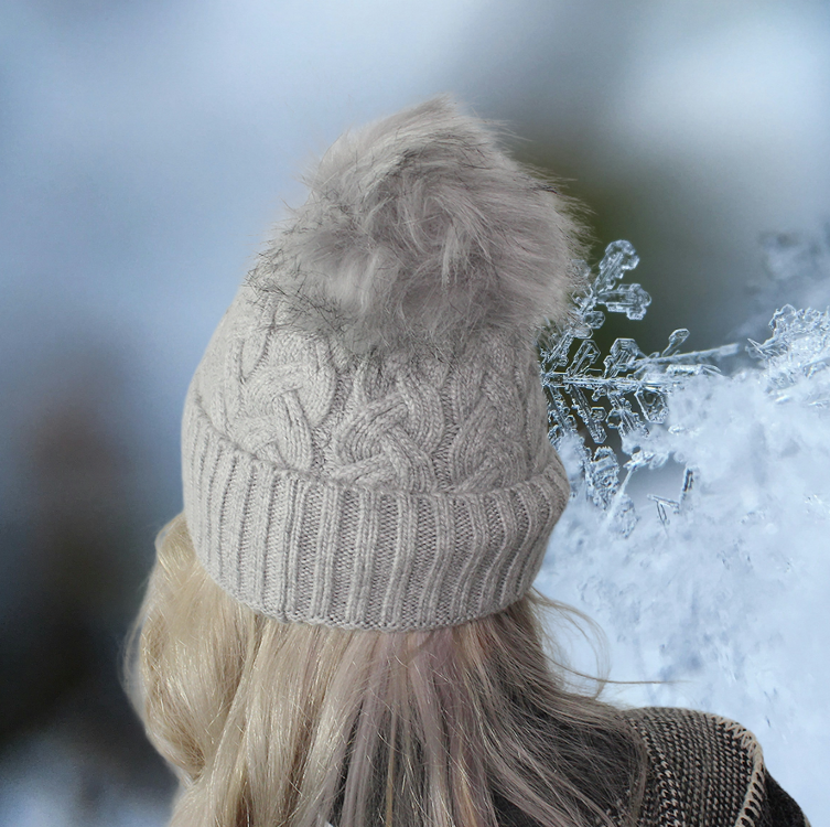 Kaschmirmütze, Kunstfell-Pom-Pom-Mütze, Gestrickte Kaschmirmütze für Damen, Geschenk für Sie