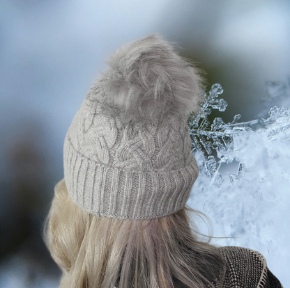 Cashmere beanie, Faux fur pom pom hat, Knit women cashmere hat, Gift for her