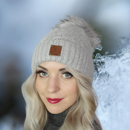 Cashmere beanie, Faux fur pom pom hat, Knit women cashmere hat, Gift for her