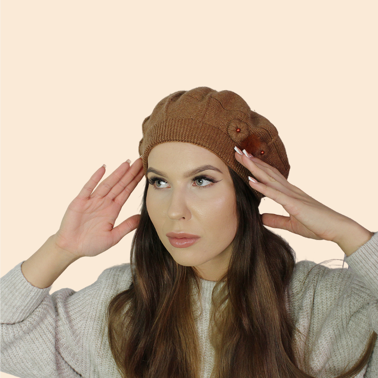 brown Cashmere beret, Women winter hat, French cashmere beret, Sparkly beret, Gift for her