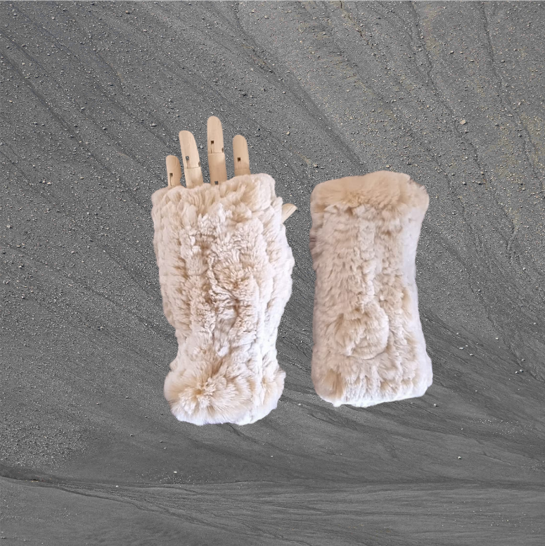 Luxurious Natural Rabbit Fur Knit Fingerless Gloves for Women – Perfect Winter Gift for Her