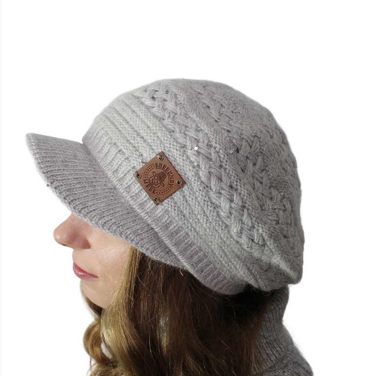 grey Women’s Winter Cashmere Peak Hat – Warm Visor Beanie, Soft Cashmere Double Layer Hat for Women, Luxury Gift for Her