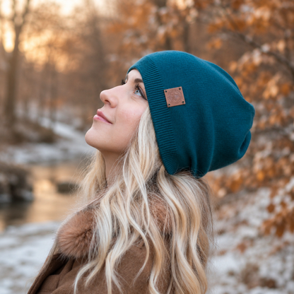 peacock teal blue Women’s Double-Layer Cashmere Beanie