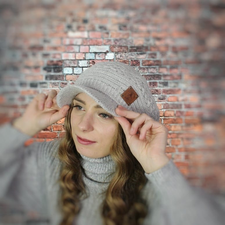 grey Women’s Winter Cashmere Peak Hat – Warm Visor Beanie, Soft Cashmere Double Layer Hat for Women, Luxury Gift for Her