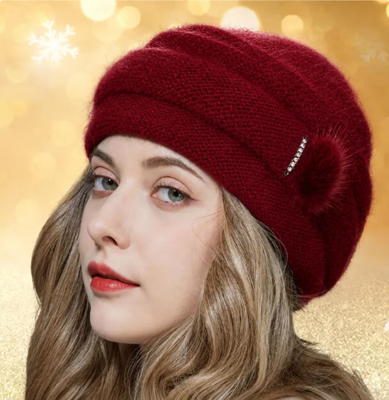 wine Women’s Double-Layer Angora Wool Hat