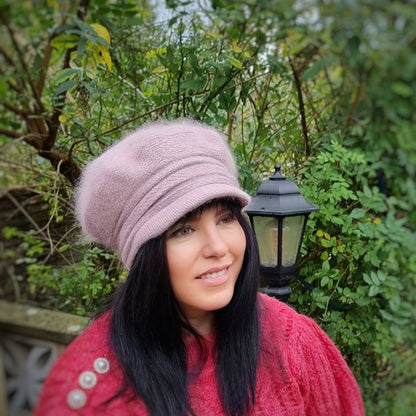 pink Women's Peaked Angora Cashmere Hat – Soft, Warm & Stylish Double-Layer Beanie, Elegant Winter Beret Gift for Her or Mum