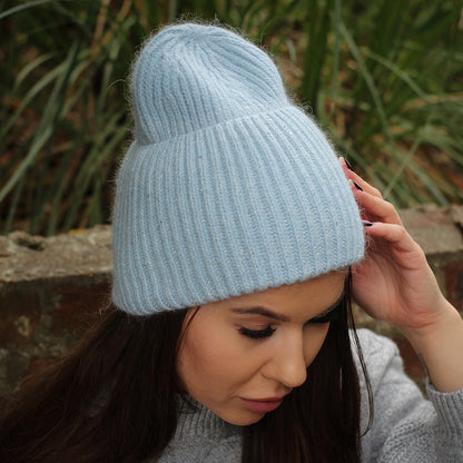 blue Women's winter angora wool hat, Warm and soft women's beanie, Gift for her