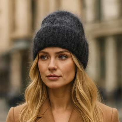 black Women's winter angora wool hat