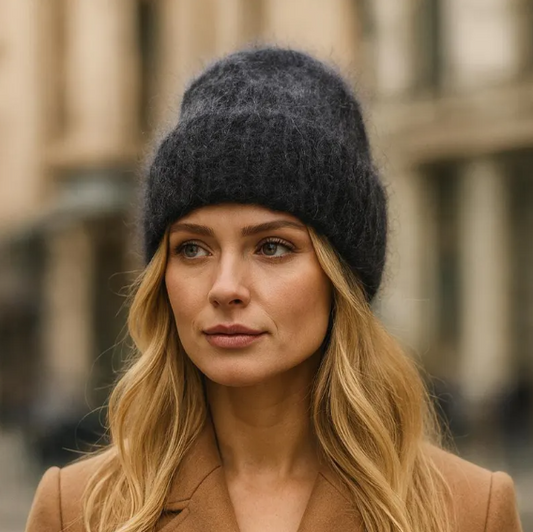 black Women's winter angora wool hat
