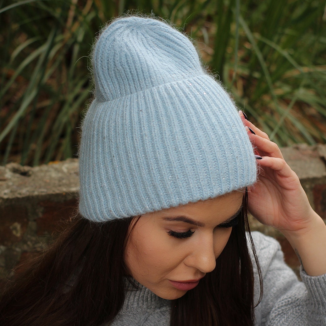 sky blue Women's winter angora wool hat