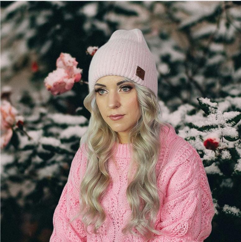 pink Women's winter angora wool hat