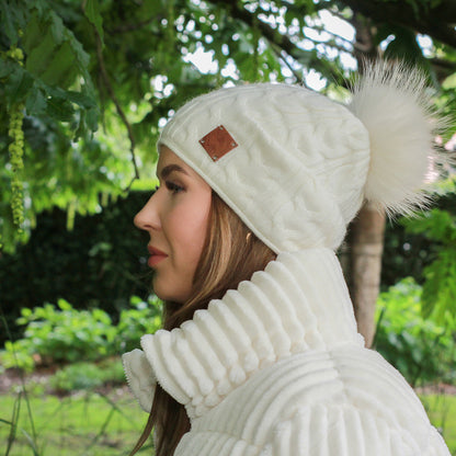 white Women's winter cashmere slouchy faux fur pom pom hat, Cashmere double layer warm beanie,  Gift for her