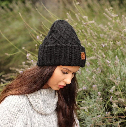 black Women's winter warm cashmere hat, Thick cashmere women's beanie, Knit hat, Gift for her
