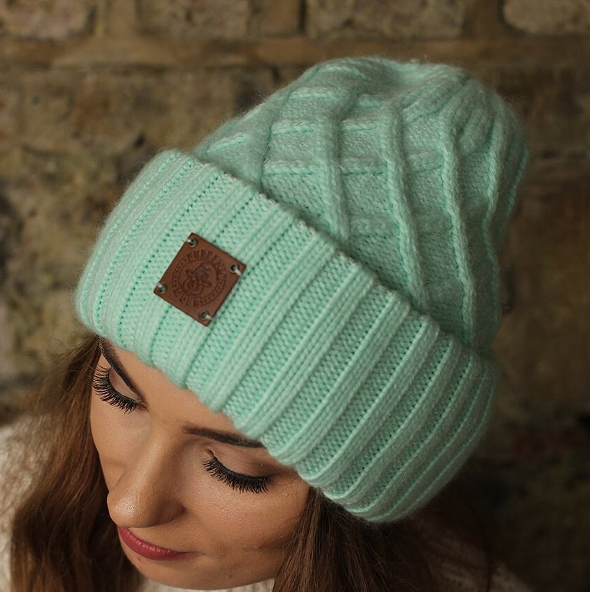 mint Women's winter warm cashmere hat, Thick cashmere women's beanie, Knit hat, Gift for her