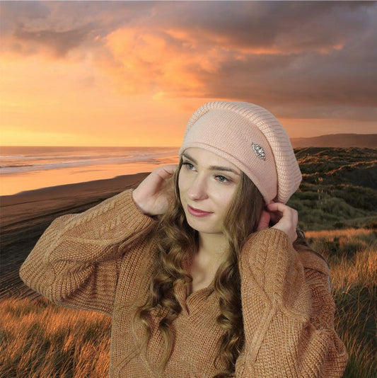 peach Women's winter woolen slouchy hat