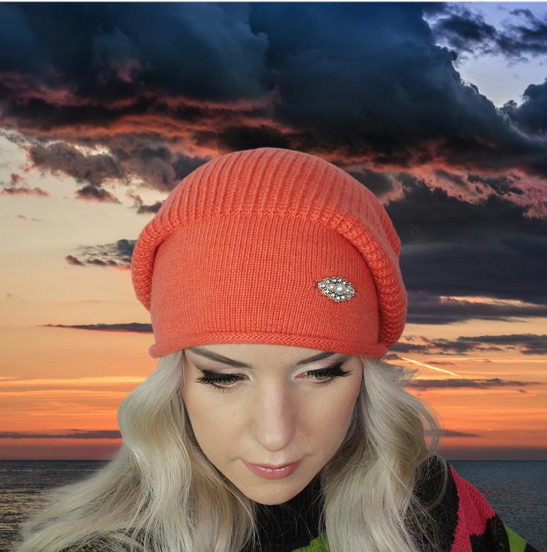 orange Women's winter woolen slouchy hat