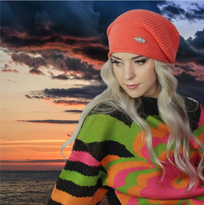 orange Women's winter woolen slouchy hat