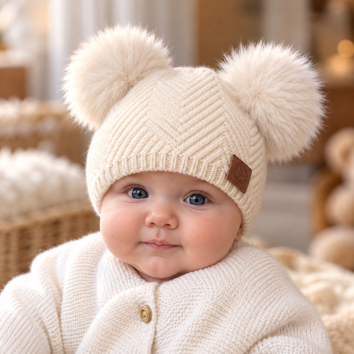 Baby Cashmere Winter Hat with Pom Poms
