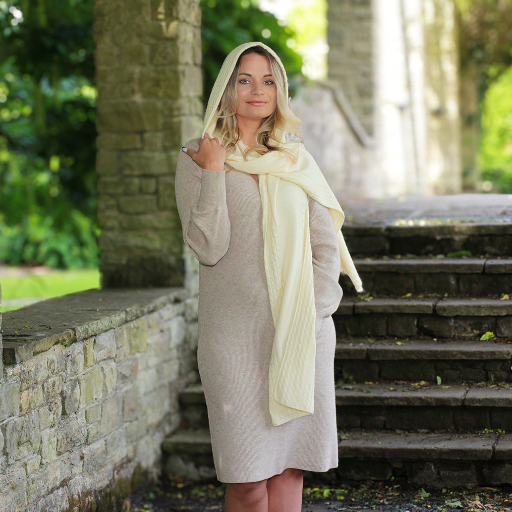 ivory white NEW STYLE Hooded Cashmere Scarf for Women – Soft Warm Winter Wrap, Long and Wide Cozy Womens  Gift, Elegant Cold Weather Accessory