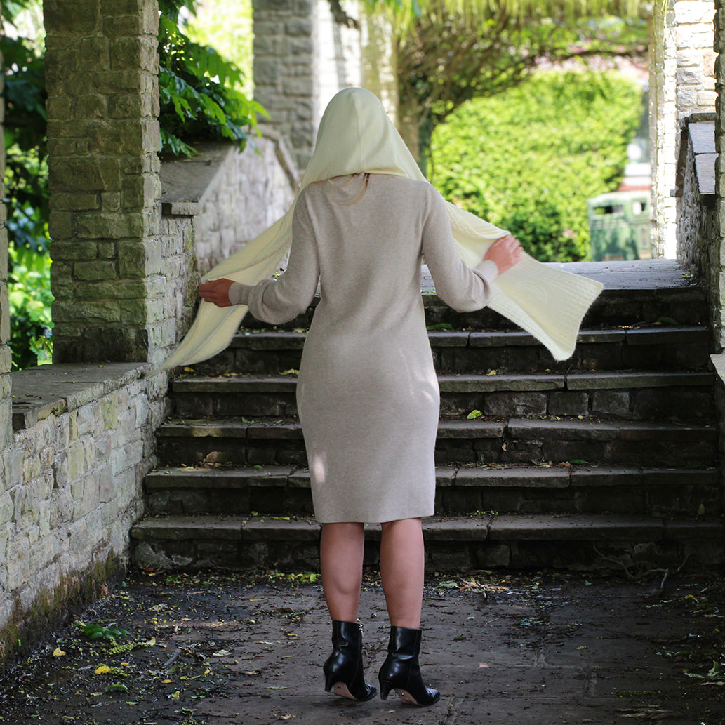 ivory white NEW STYLE Hooded Cashmere Scarf for Women – Soft Warm Winter Wrap, Long and Wide Cozy Womens  Gift, Elegant Cold Weather Accessory