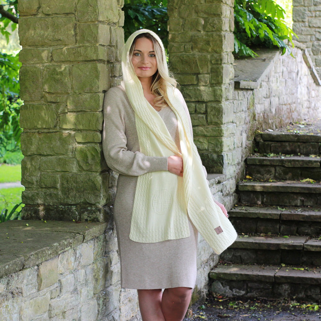 ivory white NEW STYLE Hooded Cashmere Scarf for Women – Soft Warm Winter Wrap, Long and Wide Cozy Womens  Gift, Elegant Cold Weather Accessory