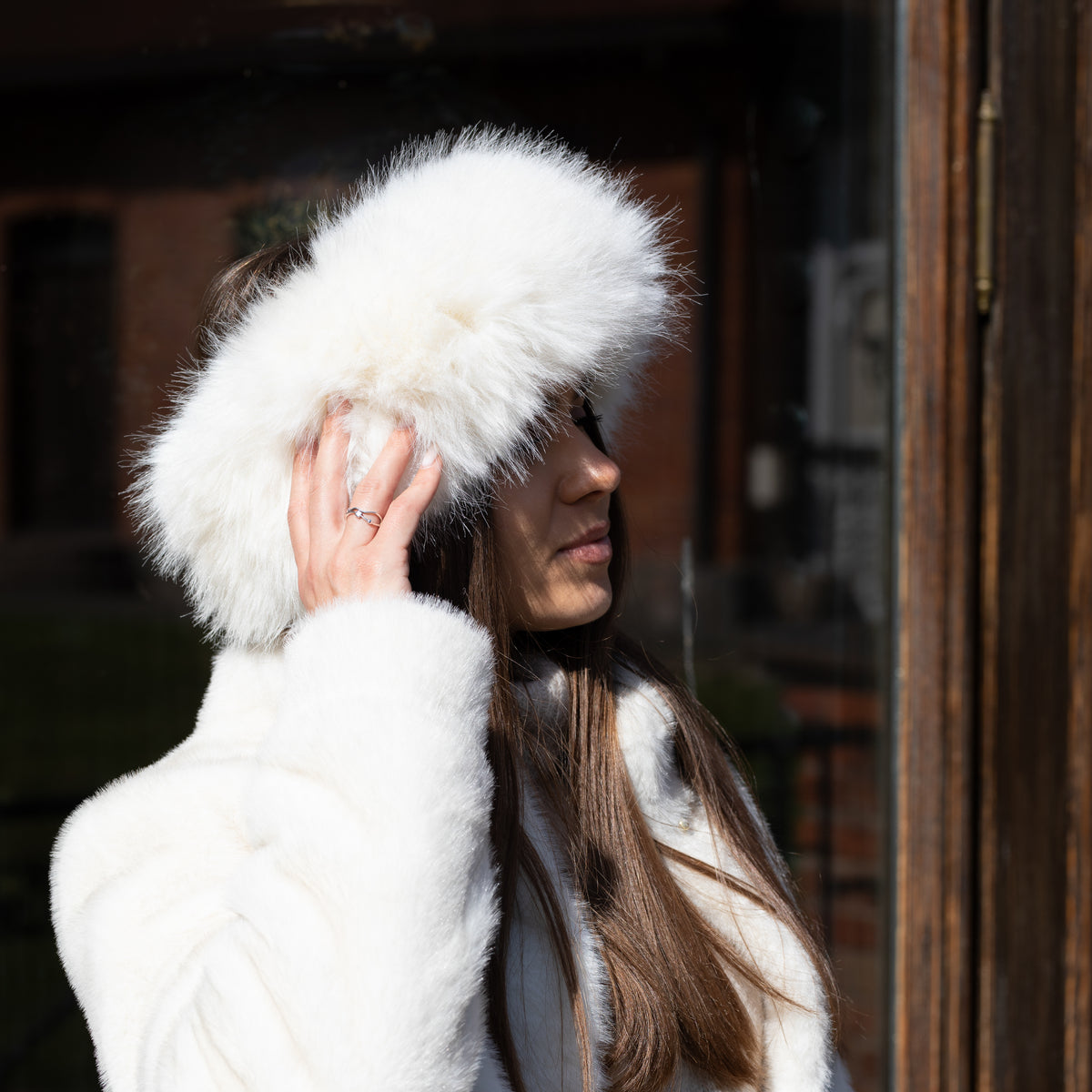 beige Faux Fur Headband – Wool Lined