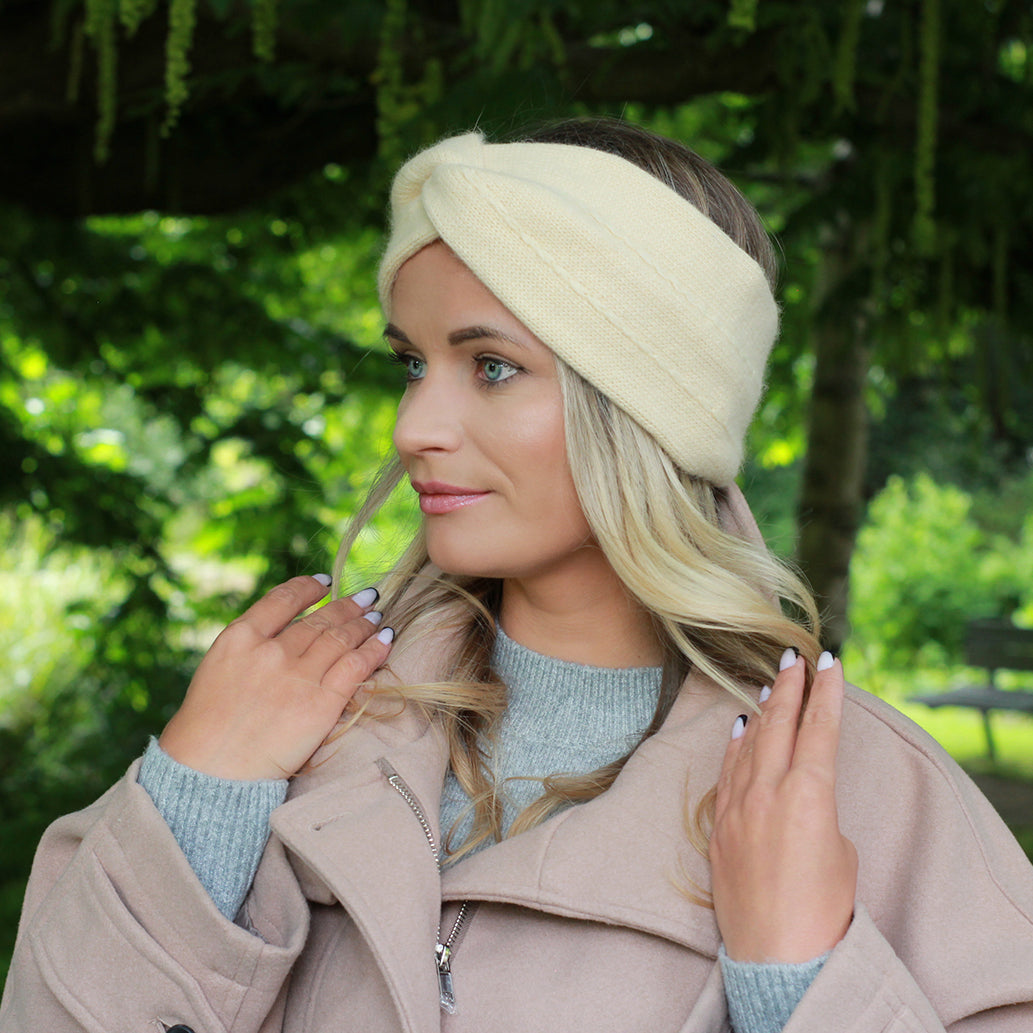 beige Cashmere Headband – Double Layer Soft Ear Warmer, Cozy Winter Gift for Her