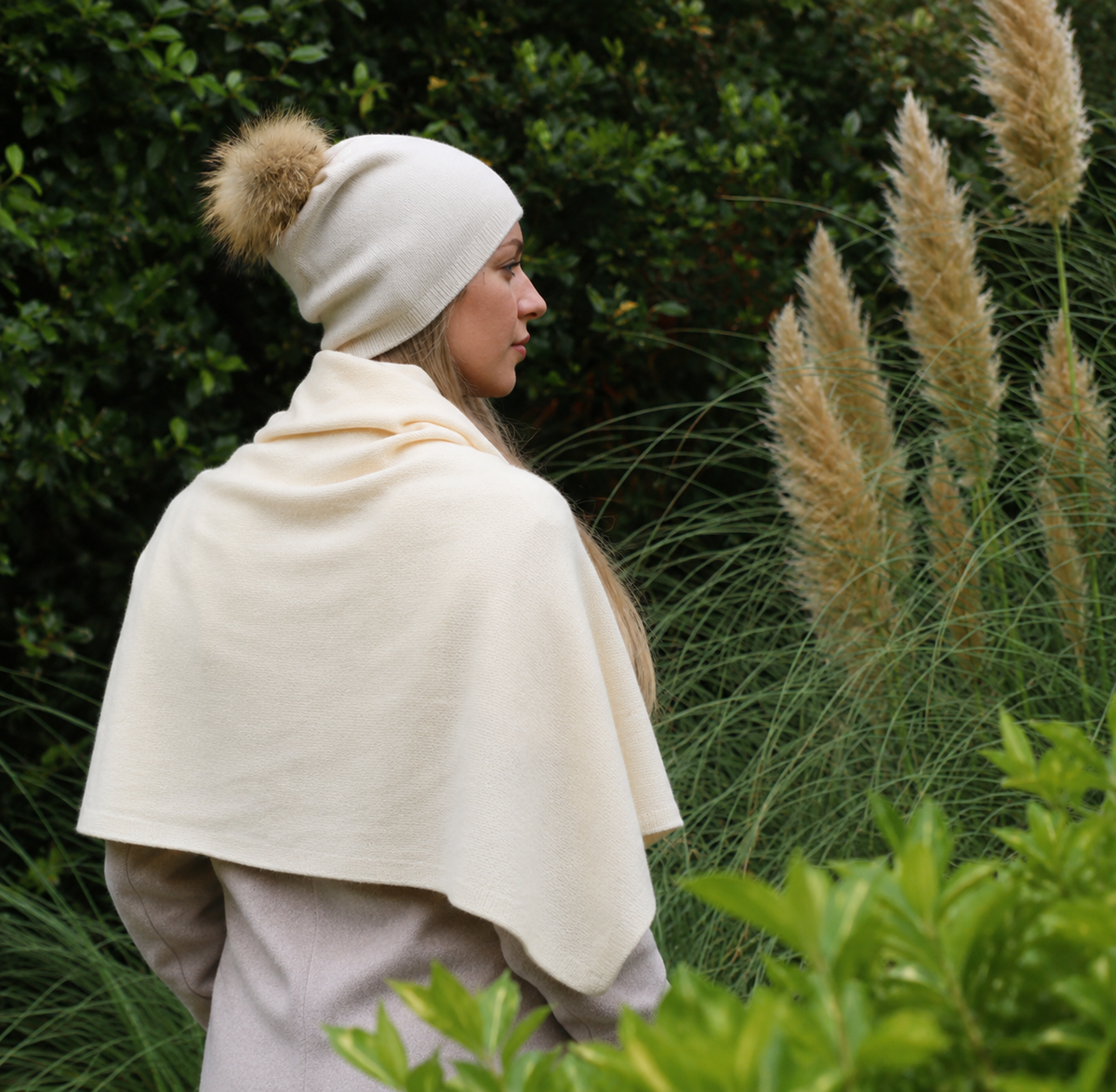 beige Double Layer Cashmere Hat 