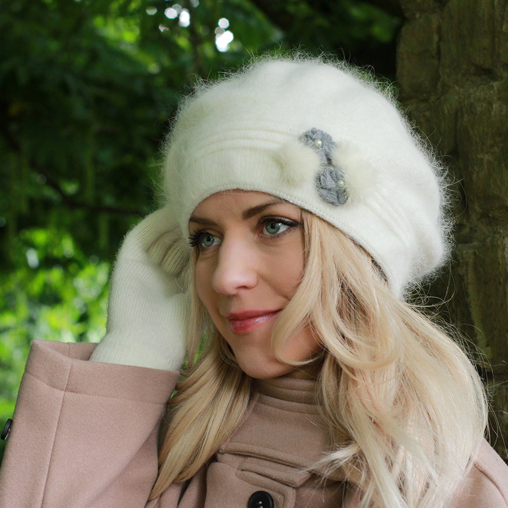 whiteWool Winter Beret – Warm Double-Layer French Style Hat, Cozy Gift for Her, Mum or Grandma 